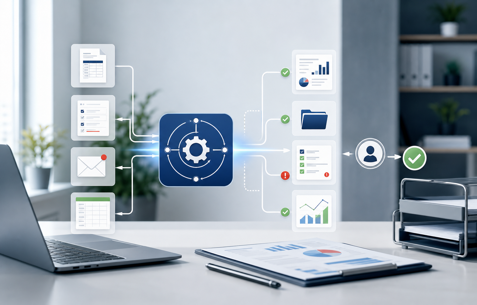 AI automation workflow routing documents, reports, and approvals