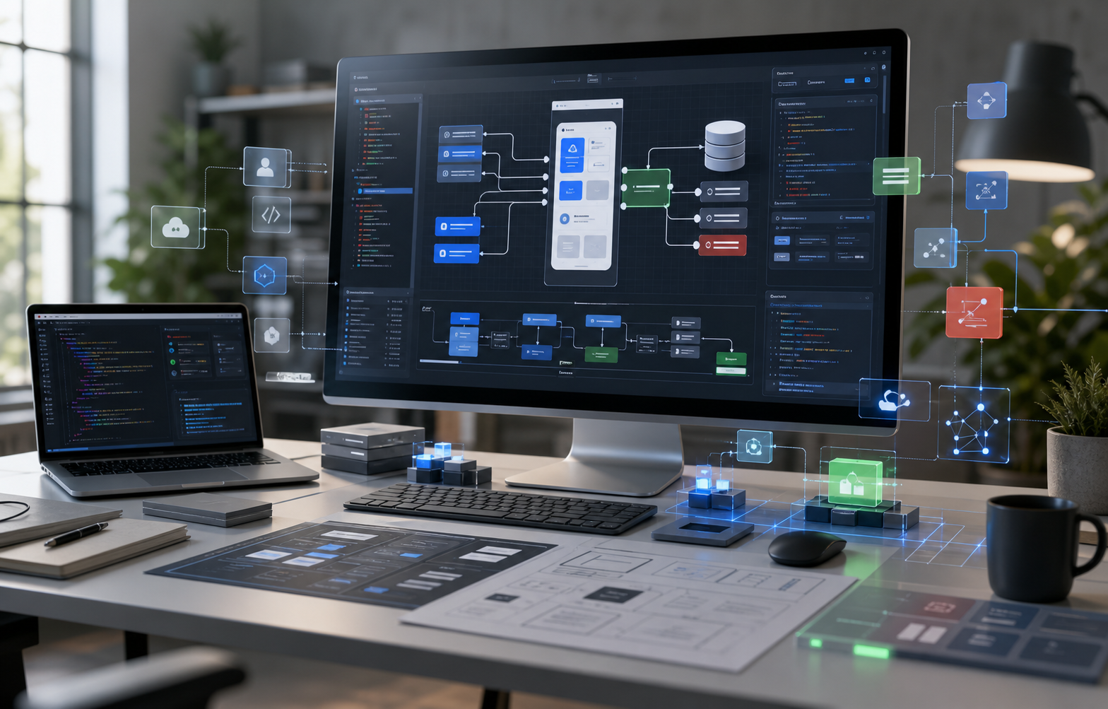 Software development workstation showing modular application architecture